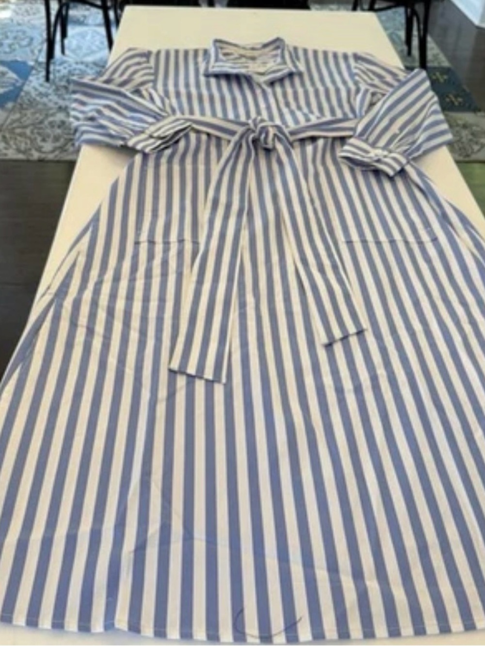 Club Monaco Women’s Blue & White Stripe Midi Dress Belt, Slits Sz S/P - Picture 9 of 10